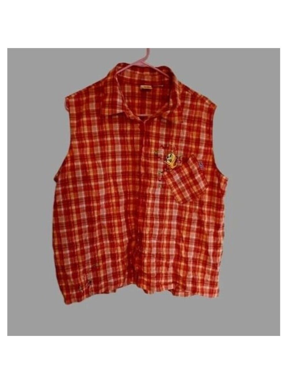VTG Original Looney Tunes Womens Med Bust 38" Tweety Bird Checkered Vest 24" OAL
